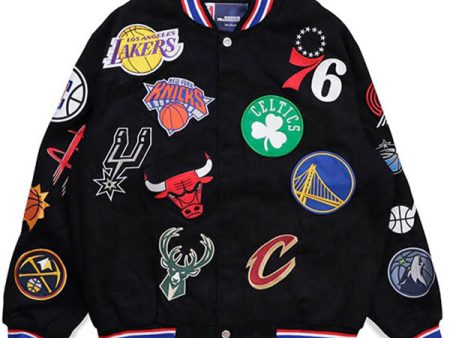 JH design - NBA ALLOVER EMBROIDERED VARSITY JACKET BLACK【NBA303CLG2】 Online Hot Sale