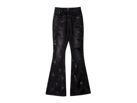 Undermycar - MUD DESTROYED WIDE FLARE JEANS BLACK Sale