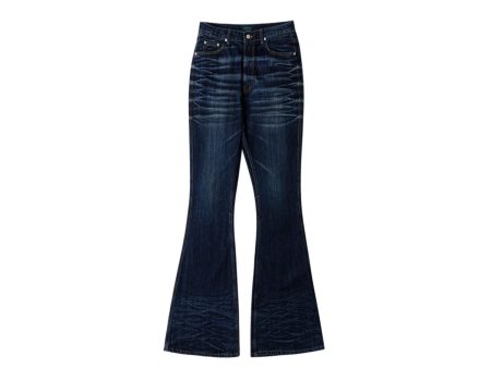 Undermycar - WRINKLED INDIGO WIDE FLARE JEANS INDIGO BLUE Online