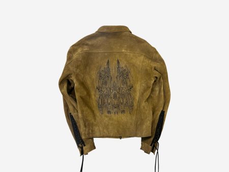 Undermycar - CATHEDRAL EMBROIDERED SUEDE TRUCKER JACKET OLIVE Online