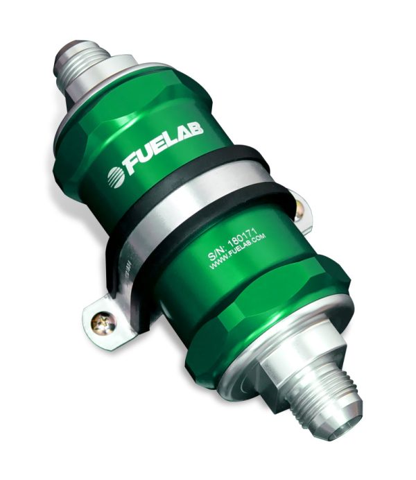 Fuelab 818 In-Line Fuel Filter Standard -6AN In Out 40 Micron Stainless - Green Online Sale